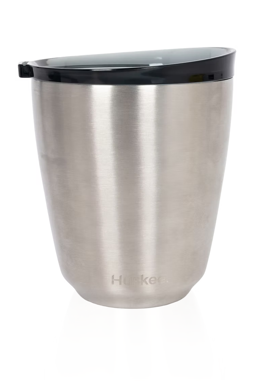 Brushed steel HuskeeSteel cup with lid